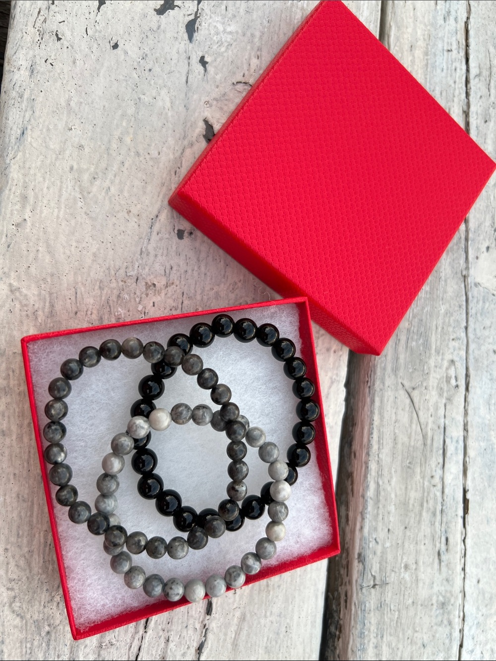 Beaded Stone Stretch Bracelet Set - Gray & Black